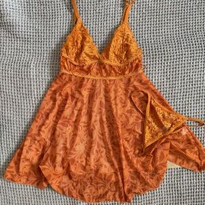 Elegant Orange Lace Sleepwear Set